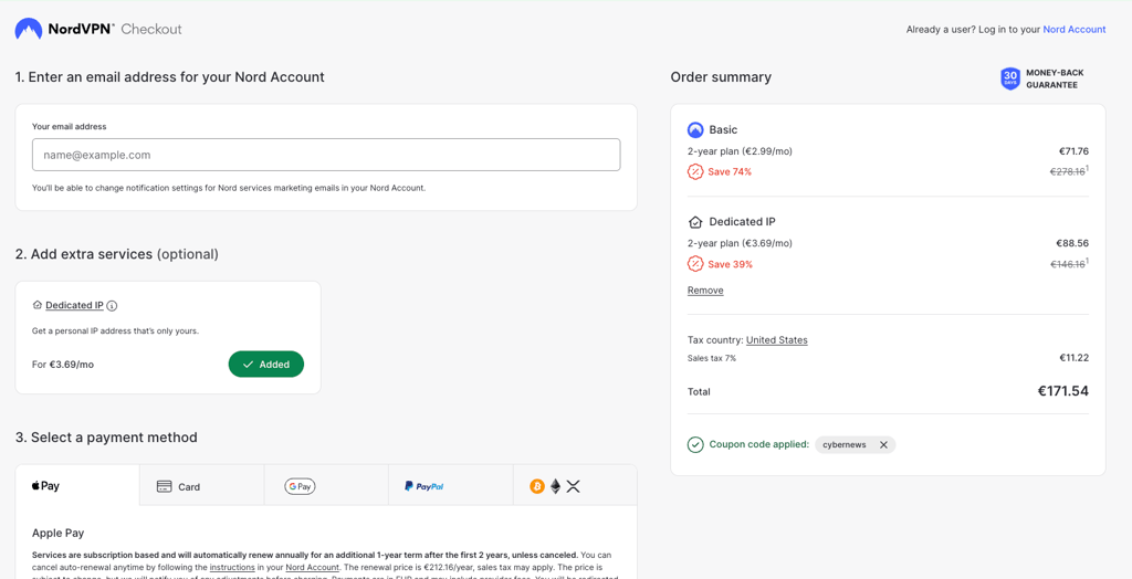 nordvpn checkout new