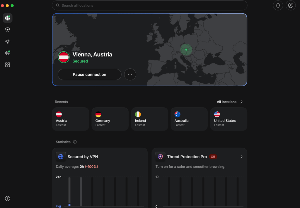 NordVPN connected to Austria