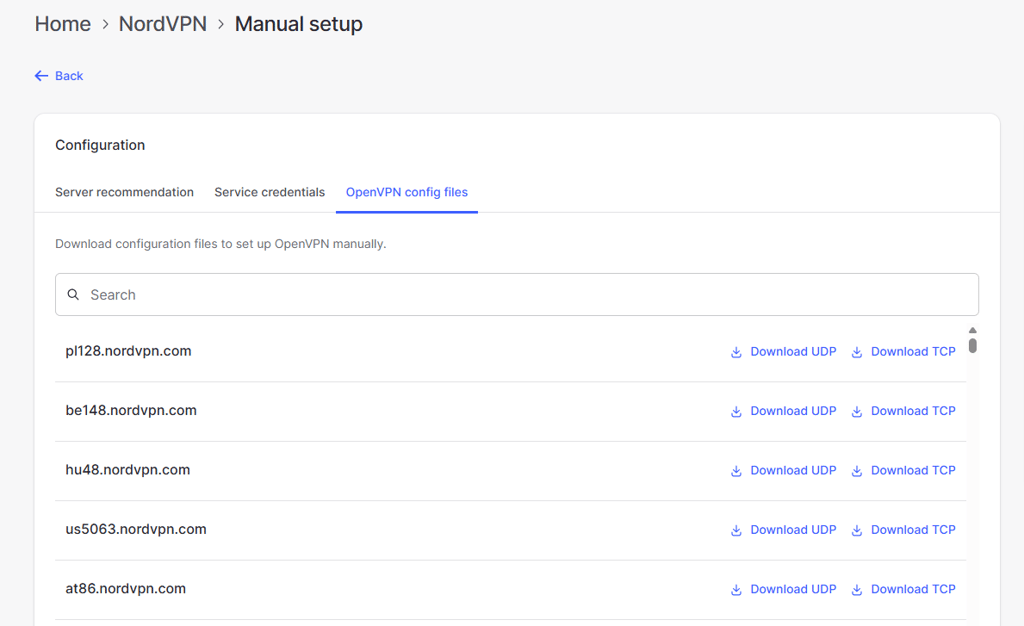 OpenVPN config files in NordVPN settings