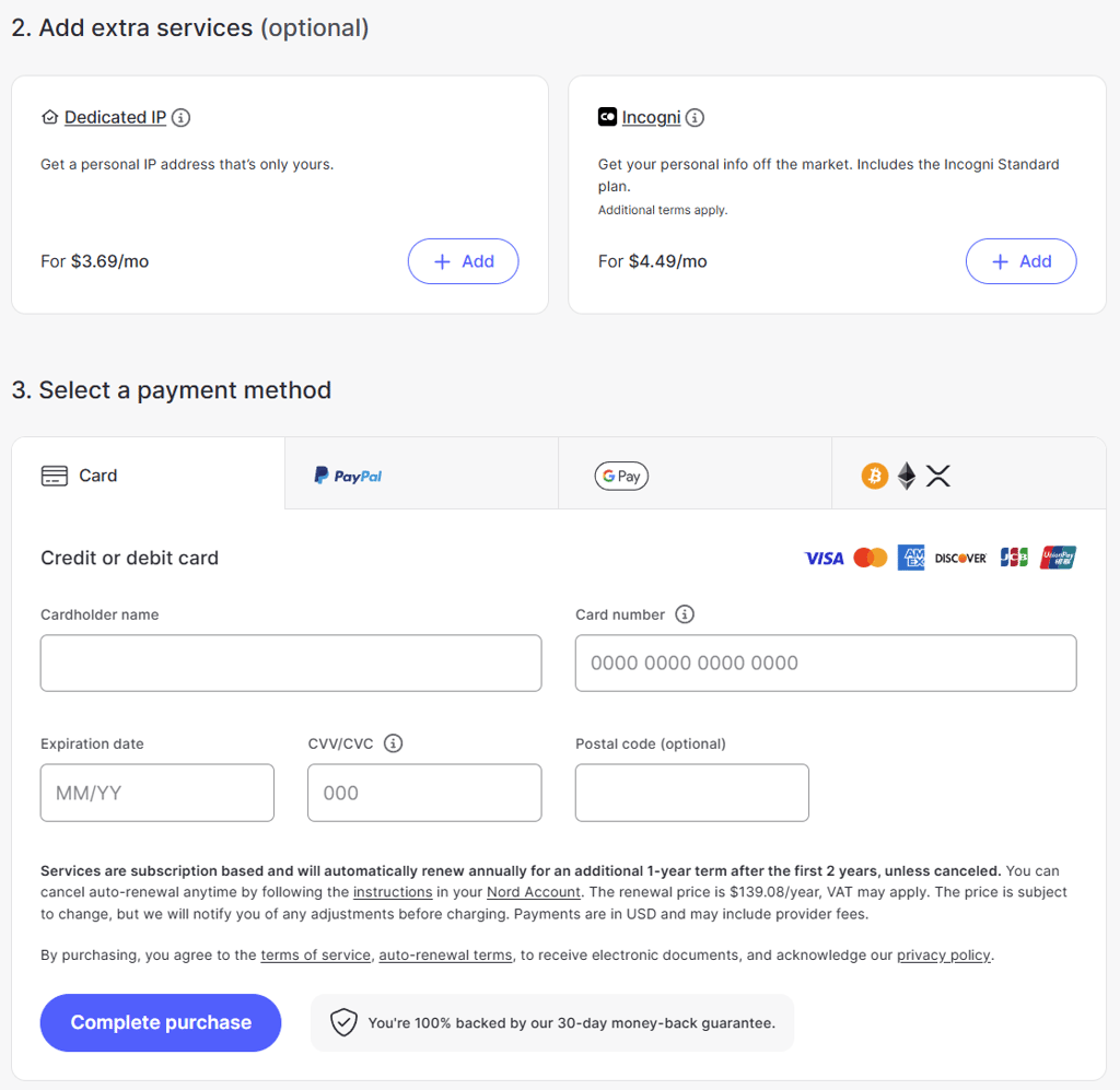 NordVPN Threat Protection checkout