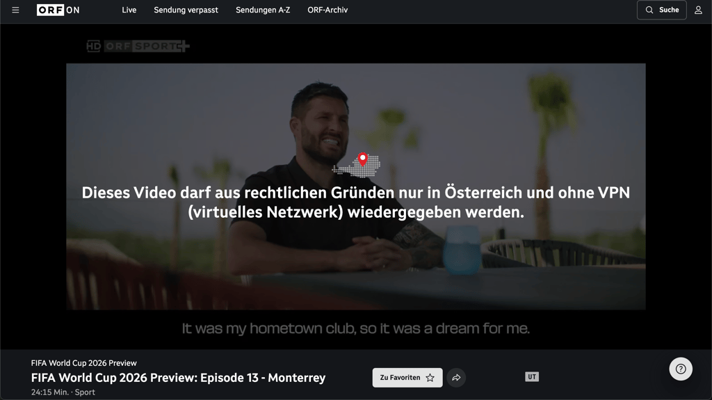 ORF ON Geoblocking-Fehlermeldung beim F1-Livestream