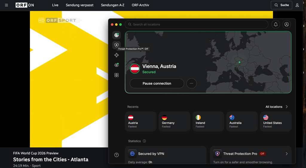 ORF ON entsperrt mit NordVPN