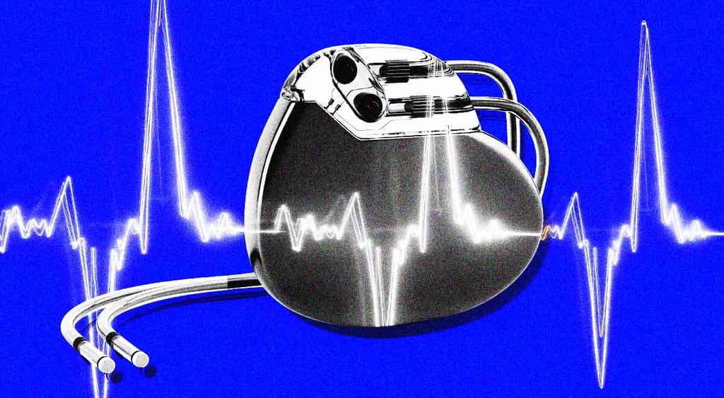 A pacemaker, an EKG tracing of a heart rate