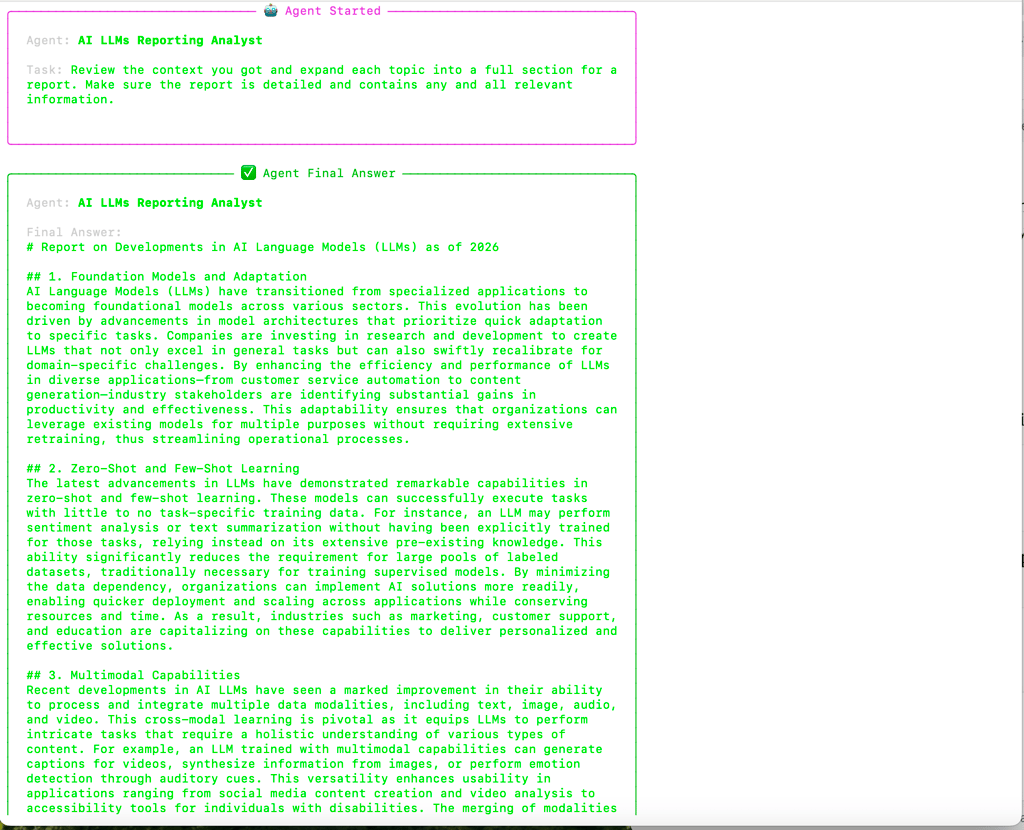 crew ai python setup terminal output