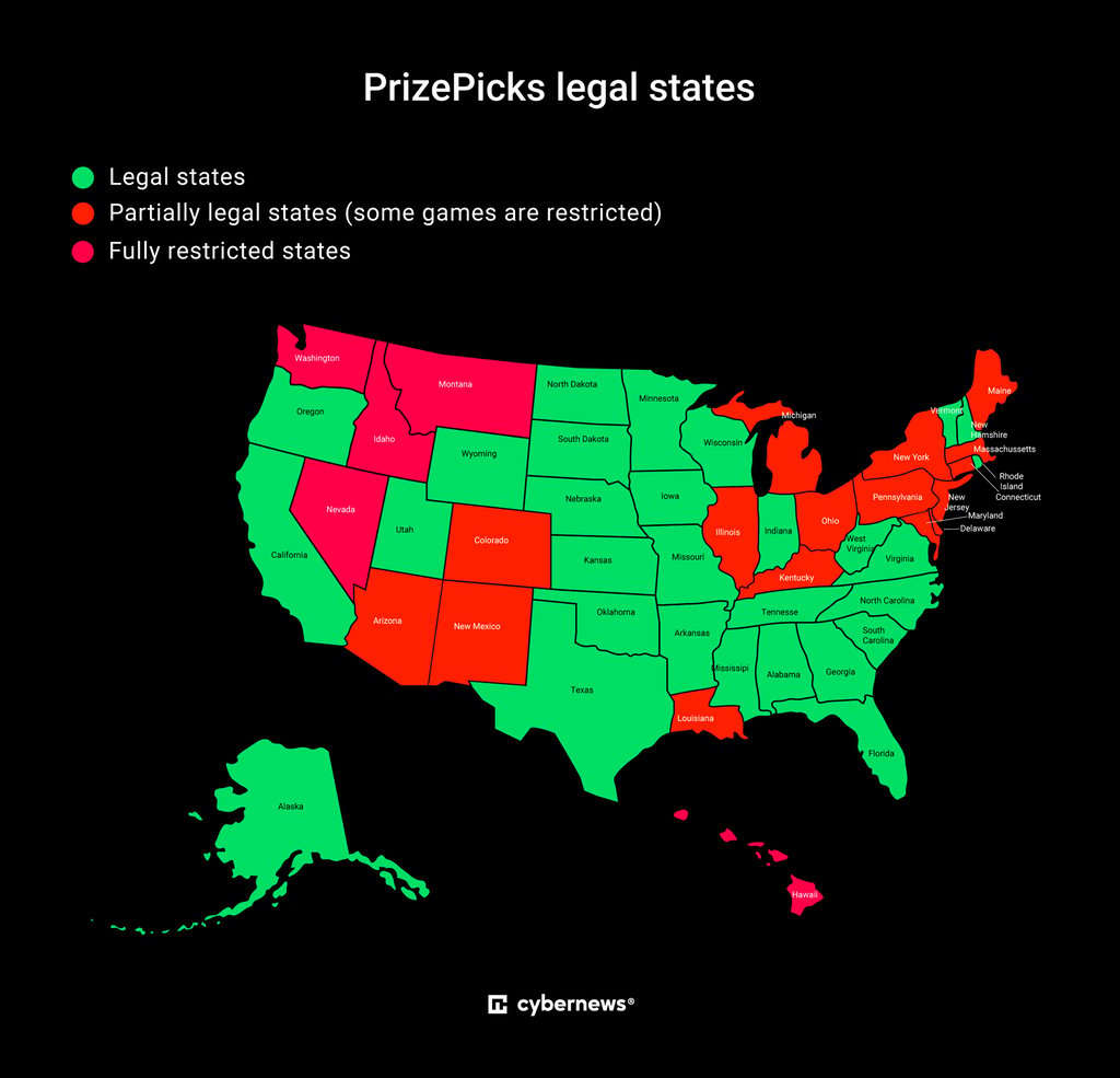 PrizePicks legal and restricted states map
