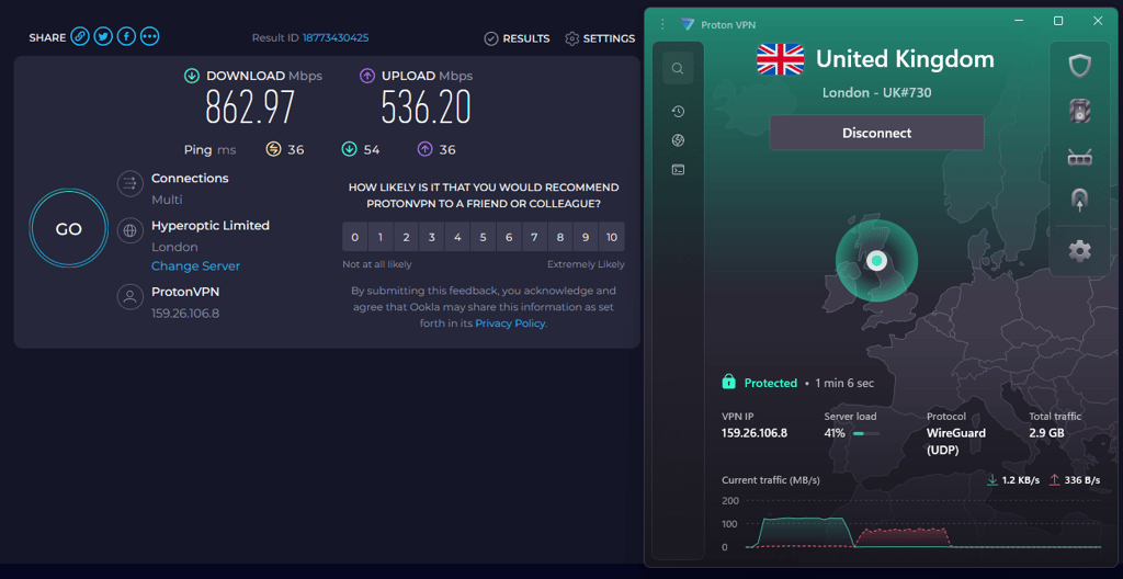protonvpn speed london