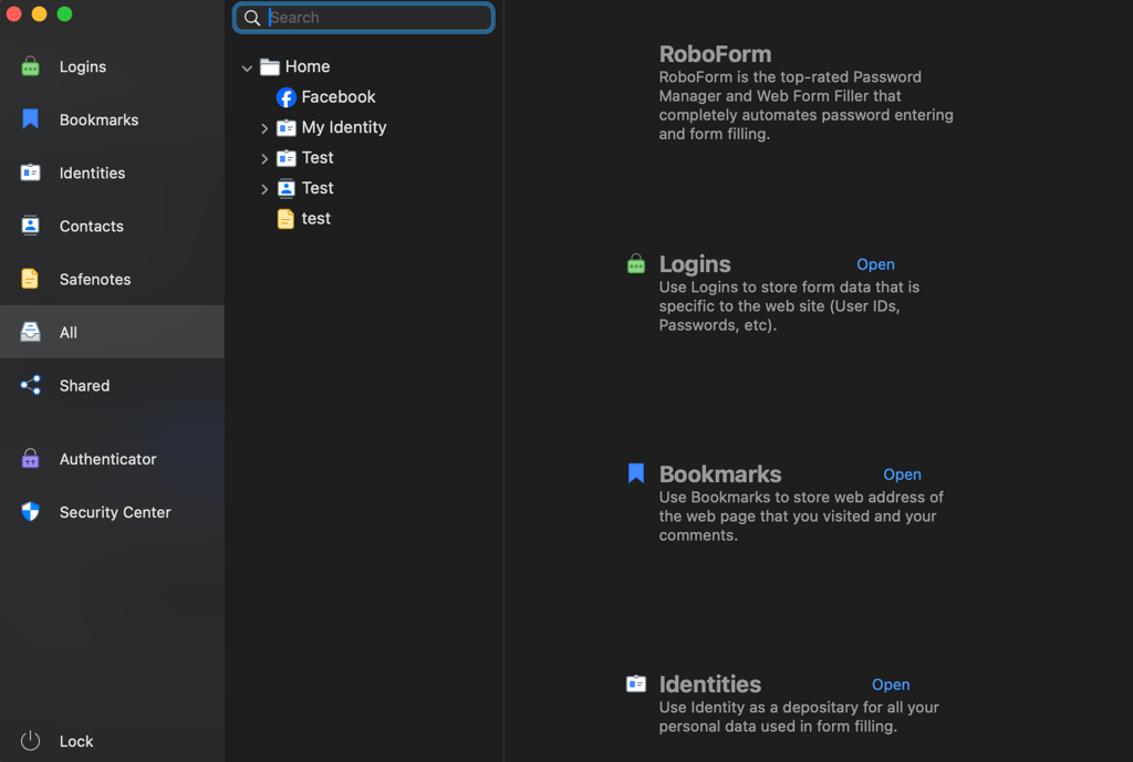 RoboForm free interface