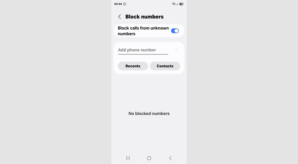 Samsung blocked numbers feature