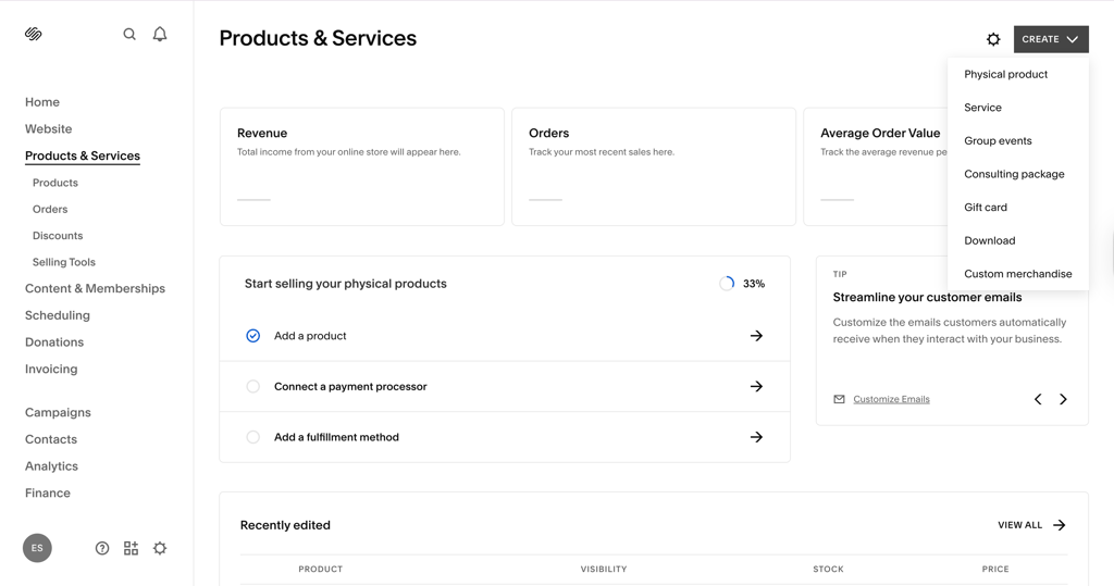 Squarespace Products and Services