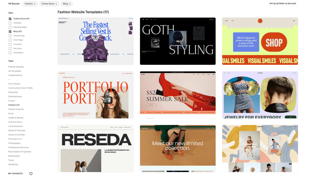 Squarespace template library