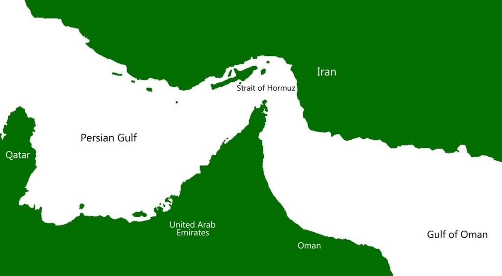 green and white map of Middle East, Strait of Hormuz, Oman,