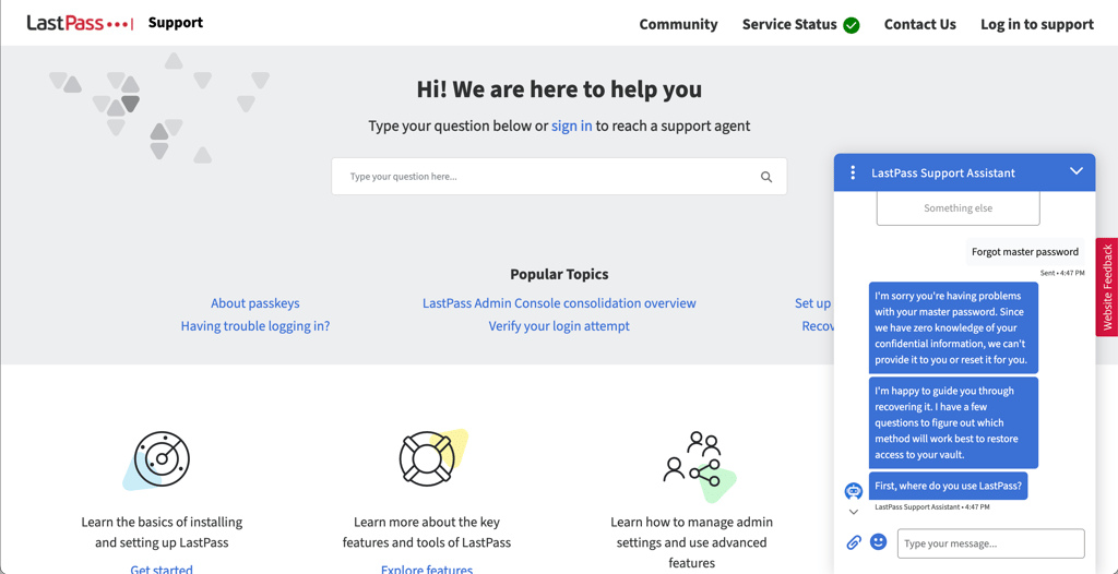 LastPass support page