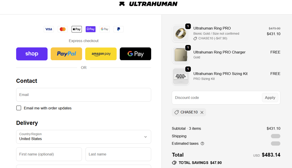 Ultrahuman Ring PRO checkout
