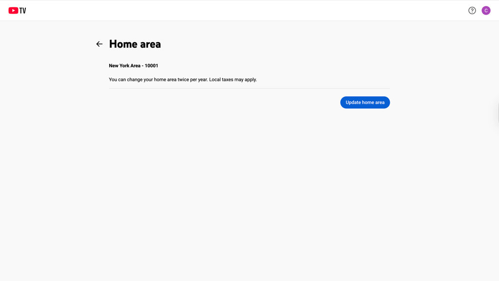 changing youtube tv home area settings