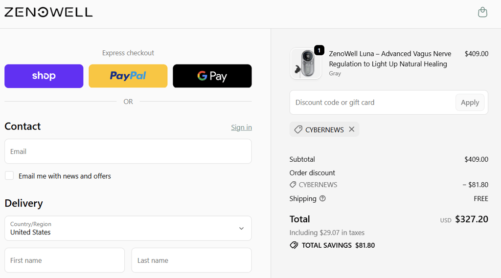 ZenoWell checkout