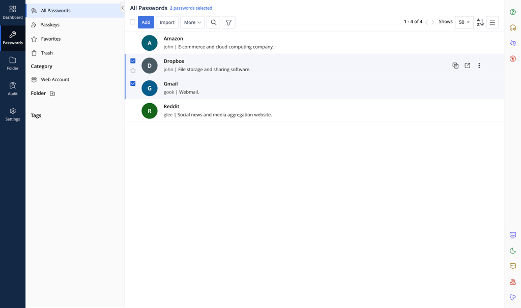 Zoho Vault desktop interface
