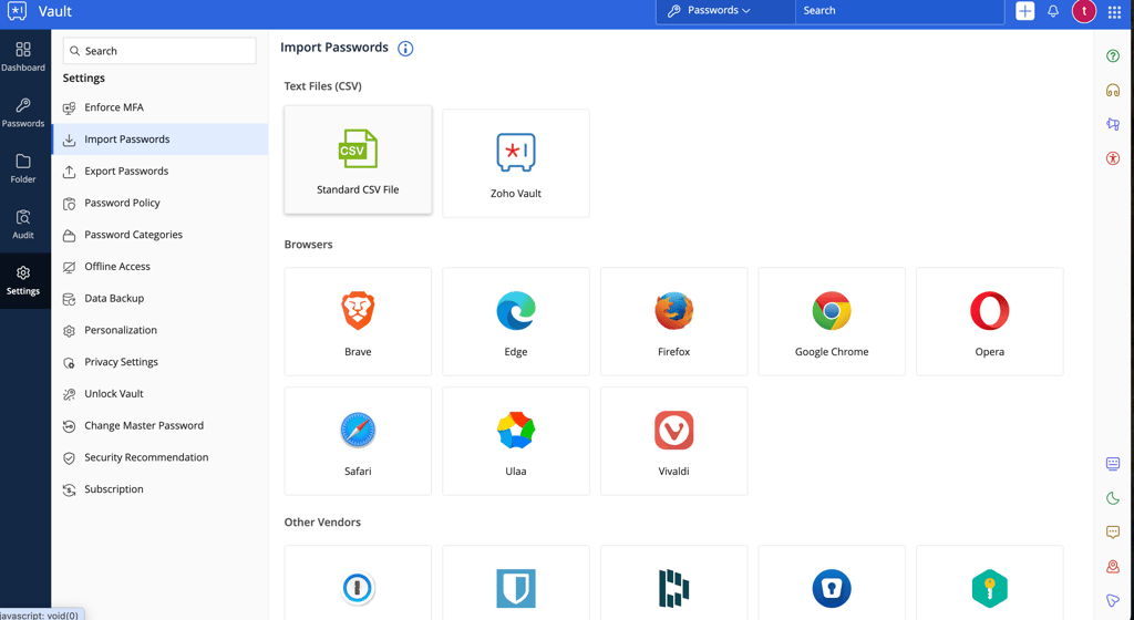 zoho vault import password