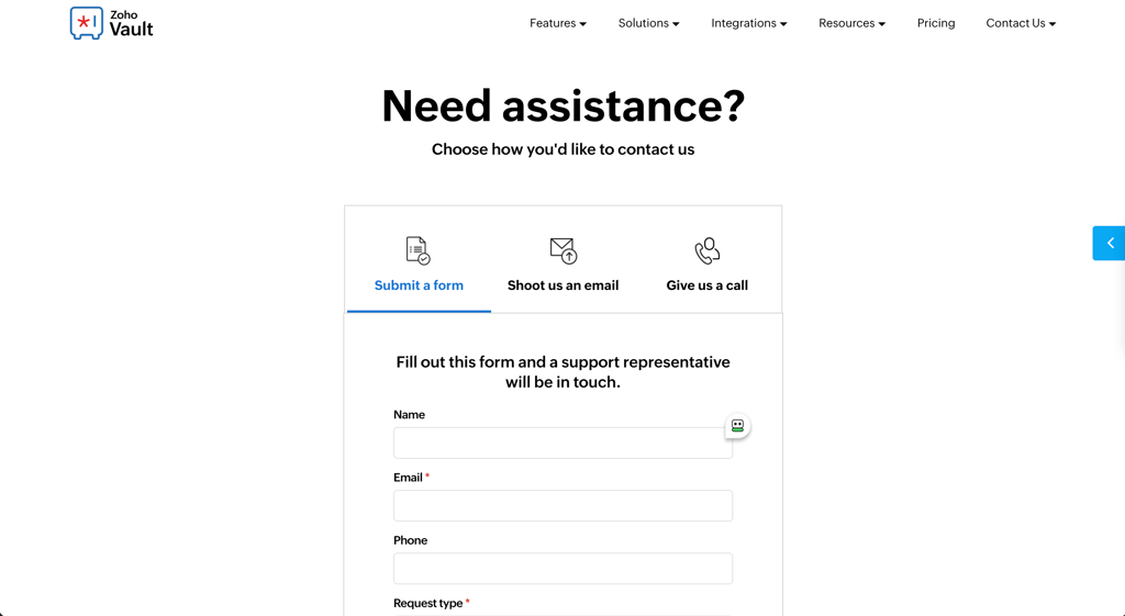 zoho vault support