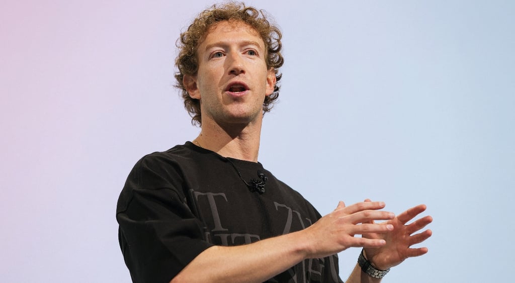 Meta CEO Mark Zuckerberg delivering a speech, gesticulating