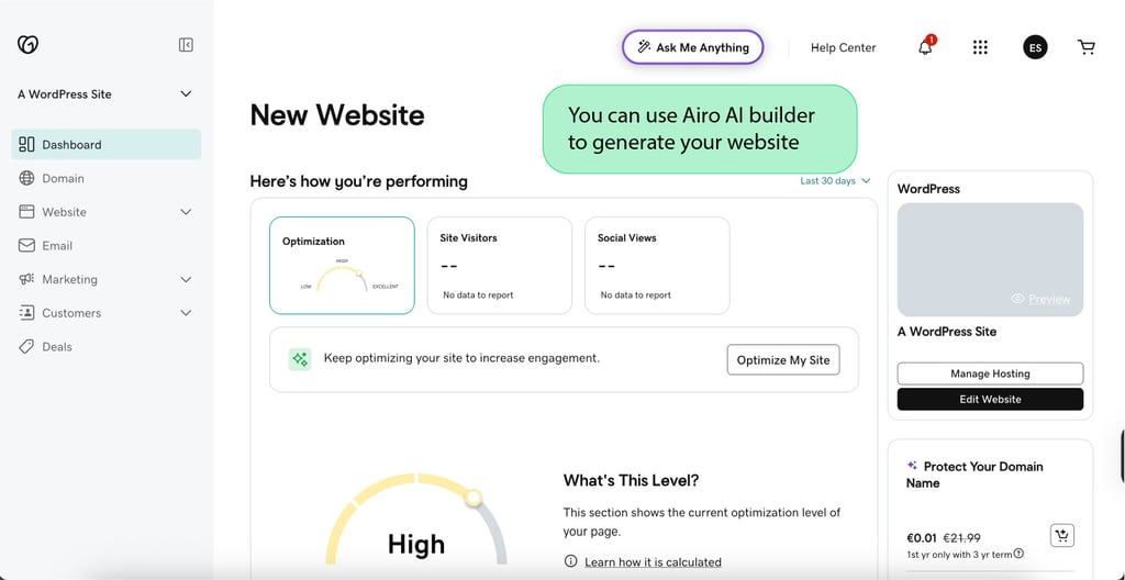 GoDaddy dashboard