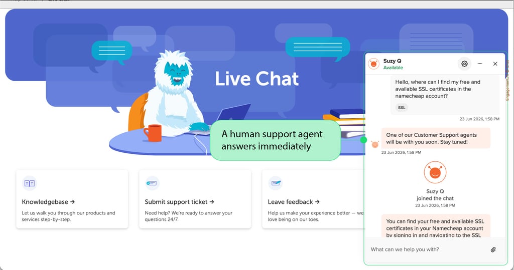 Namecheap live chat