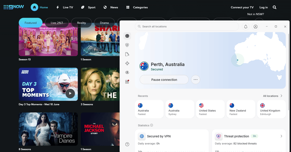 9Now content accessed via NordVPN