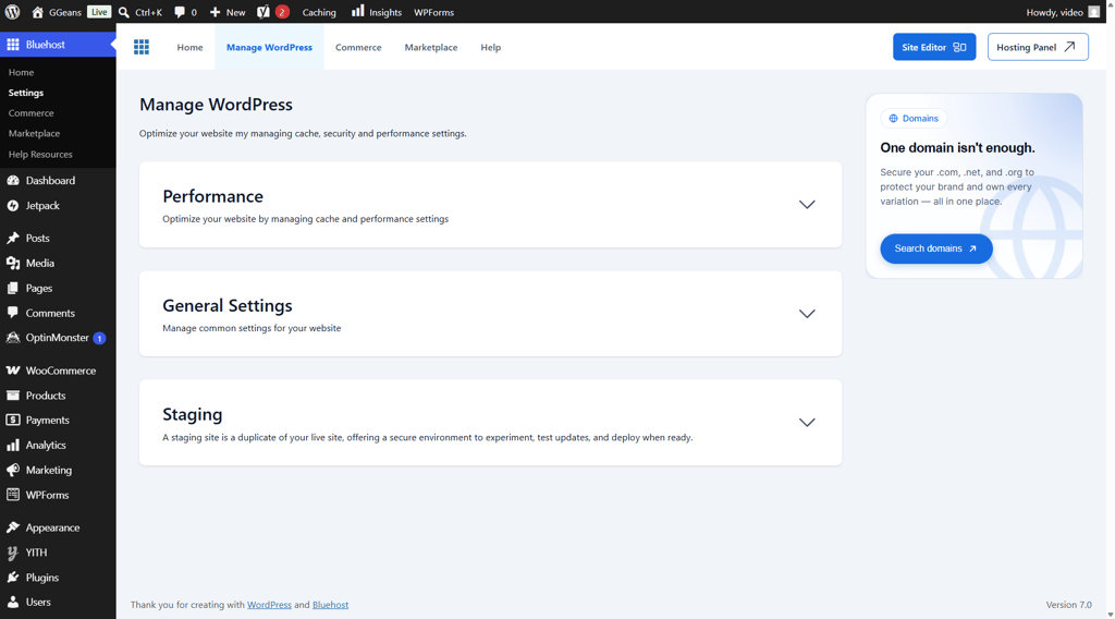 Bluehost maintenance and staging