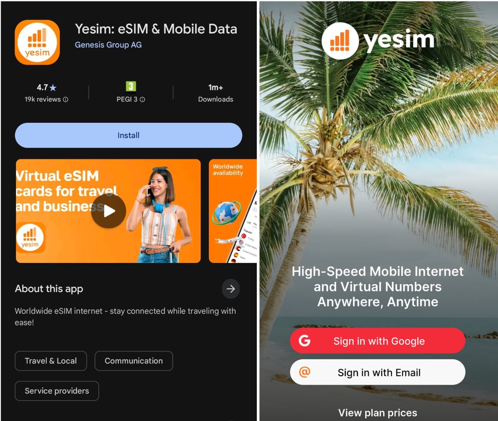 Download the Yesim App before your trip