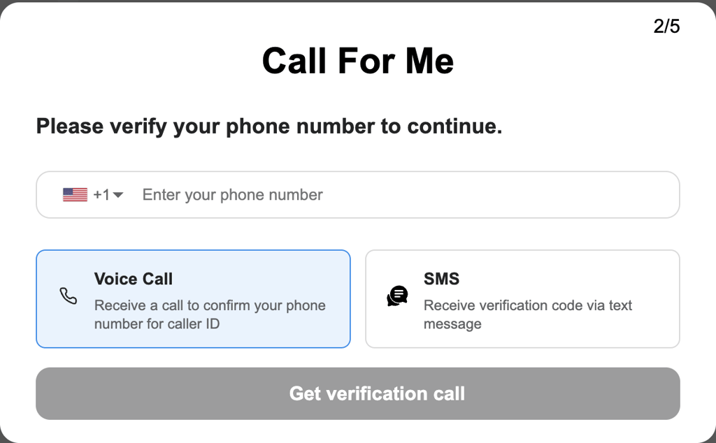 Entering phone number for Call For Me