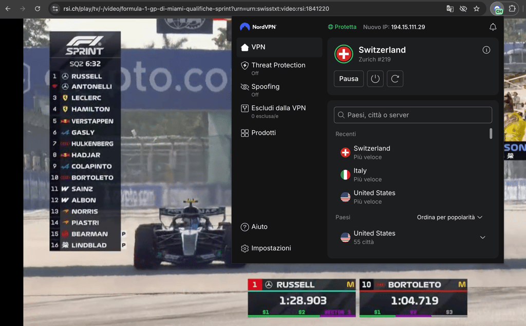 F1 streaming, RSI