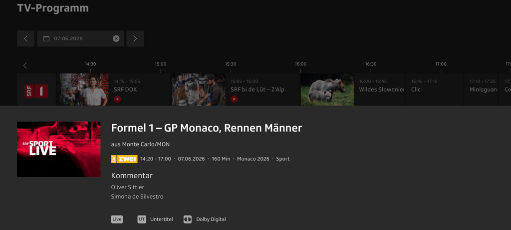 Gran Premio di Monaco su SRF zwei