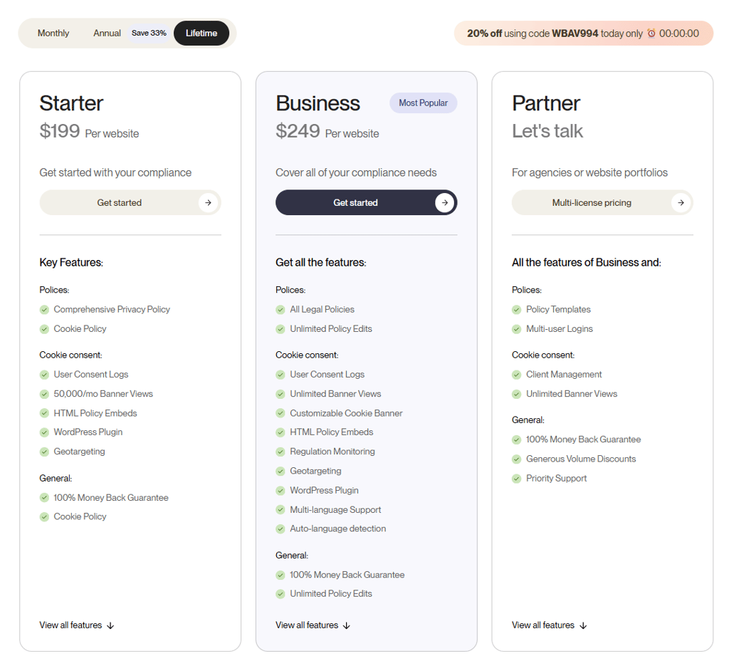 GetTerms lifetime pricing