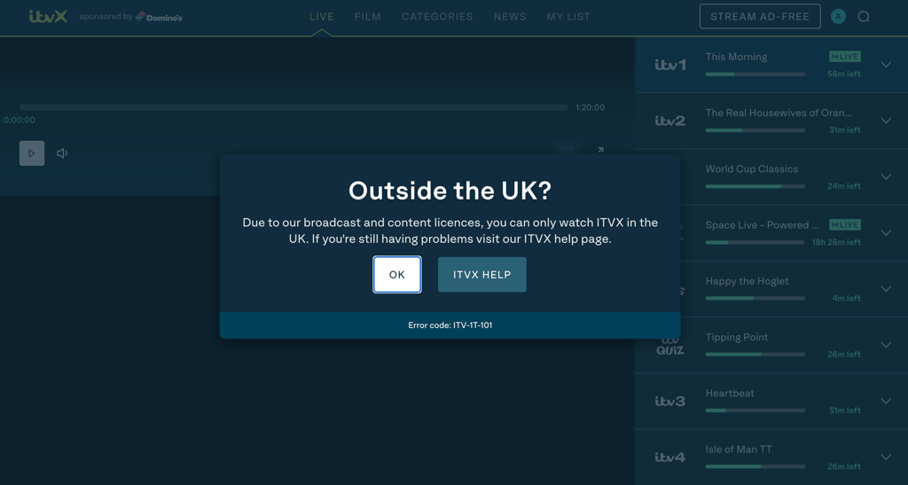 ITV unavailable outside the US