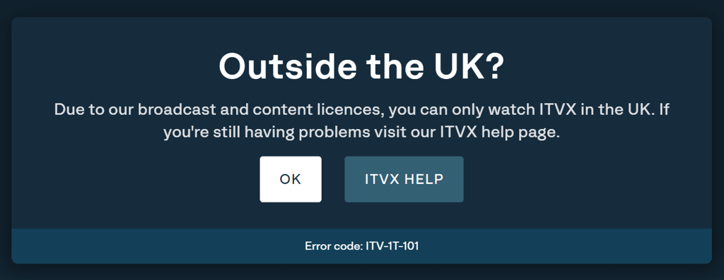 ITVX outside UK message