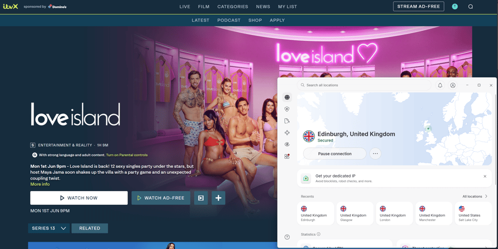 ITVX streaming with UK server