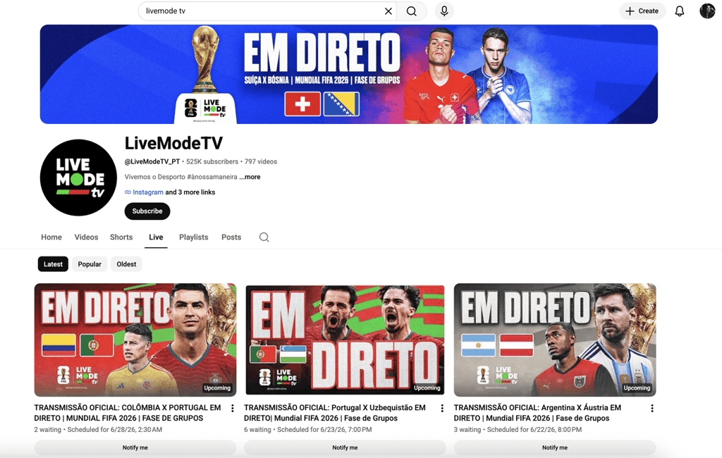 LiveModeTV program Portugal x Uzbekistan