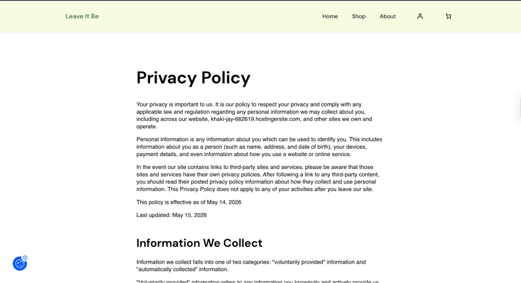 My generated privacy policy