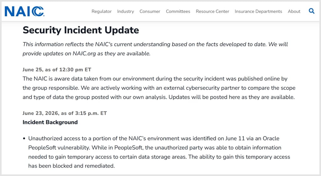 National Association of Insurance Commissioners breach notice