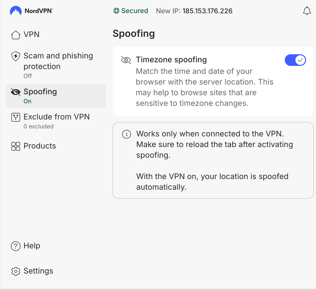 NordVPN Spoofing-Funktion