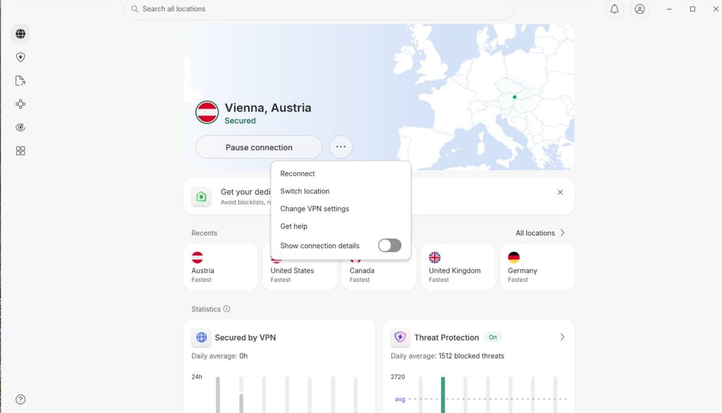 NordVPN connected to Austrian servers