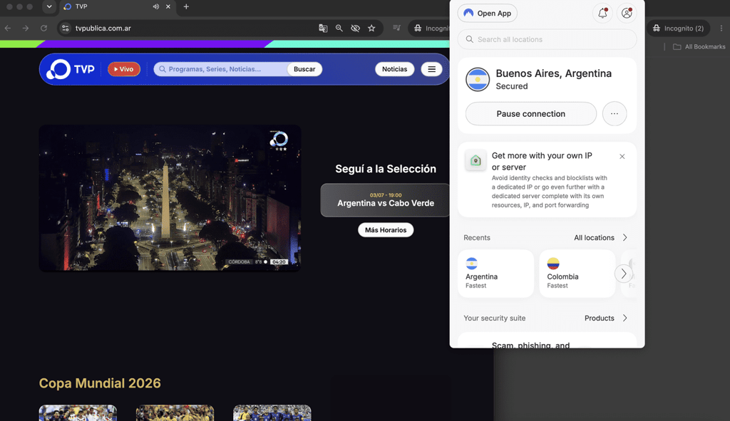 TV Publica desbloqueada con NordVPN