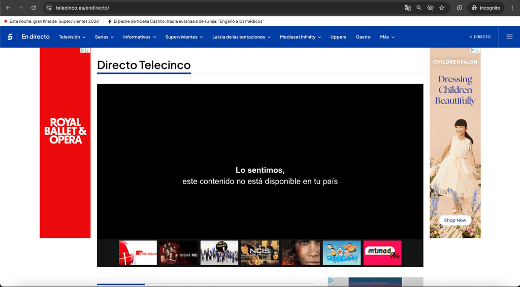 Telecinco bloqueado sin VPN