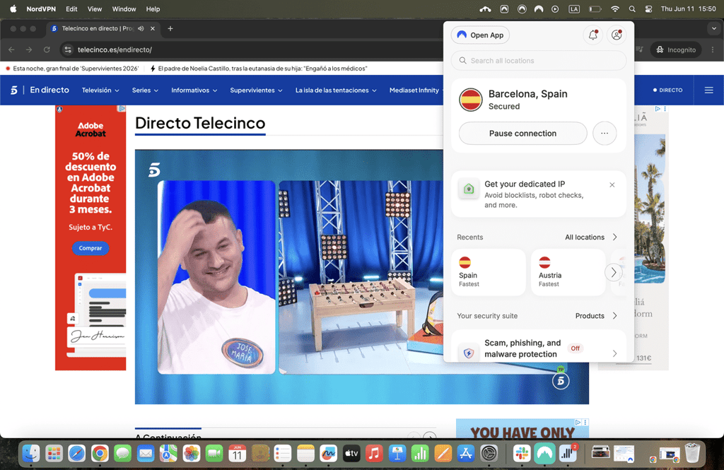 Telecinco desbloqueado con NordVPN