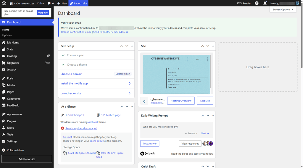 WordPress dashboard