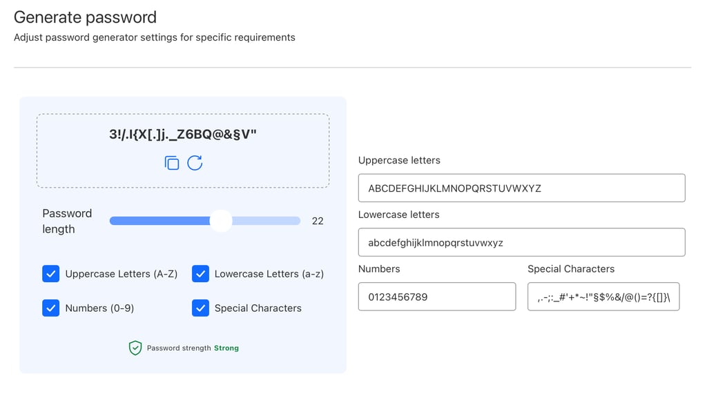 Bitdefender SecurePass lets you control password length and exactly which character types are included