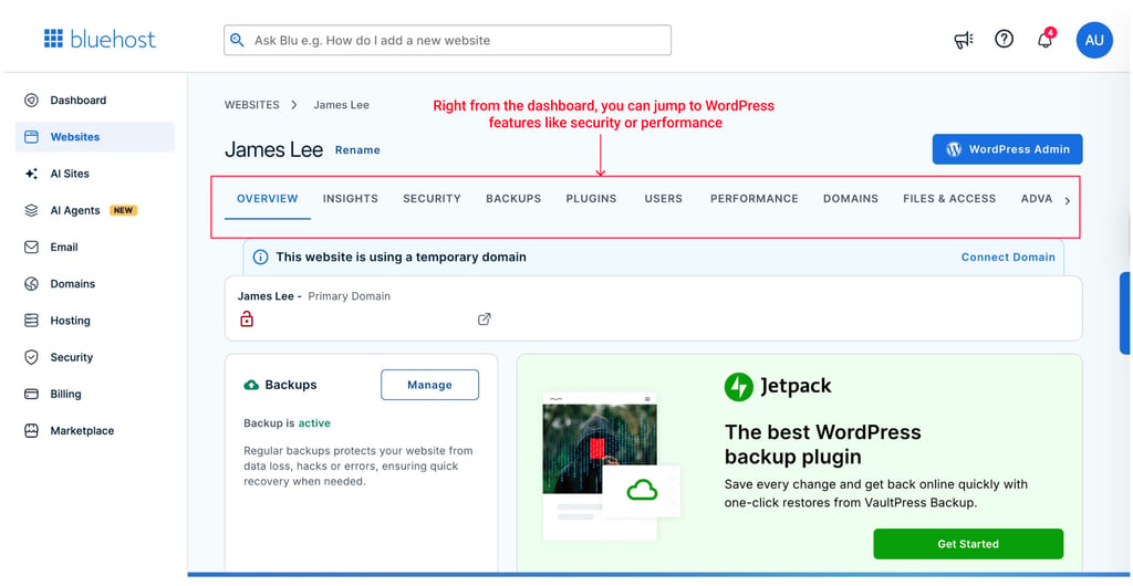 Bluehost WordPress-specific features
