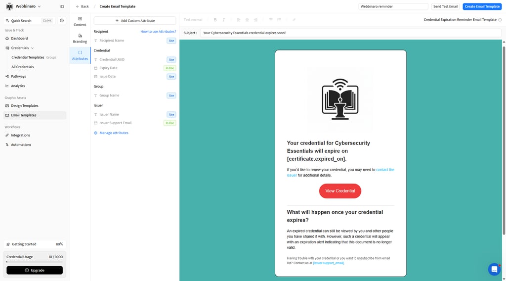 Certifier.io custom email templates keep your branding consistent across every credential delivery