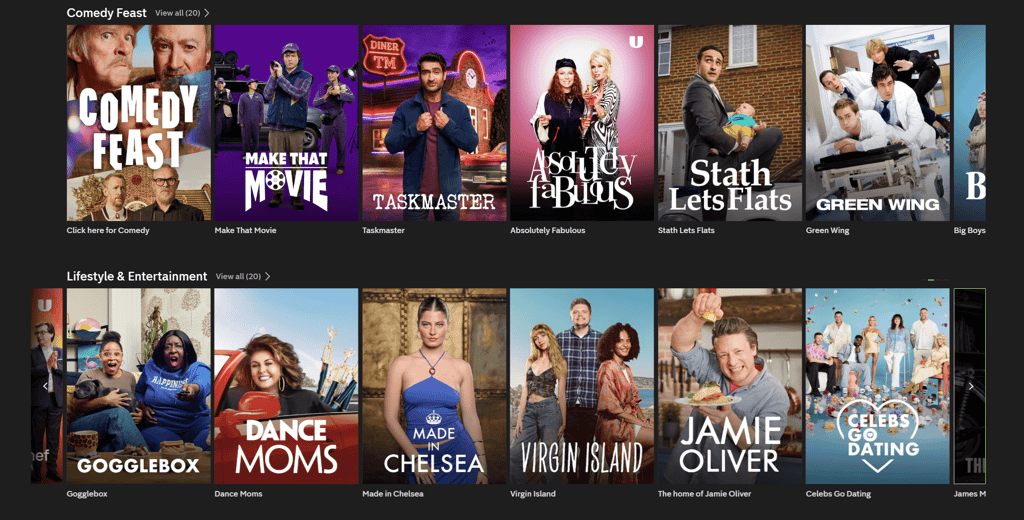 Channel 4 available content homepage