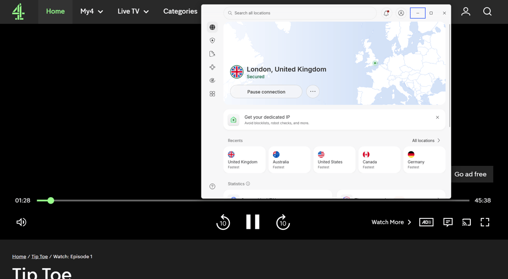 Channel 4 working with NordVPN UK server