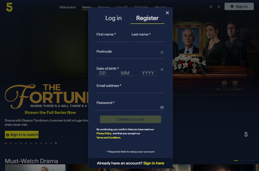 Channel 5 registration form